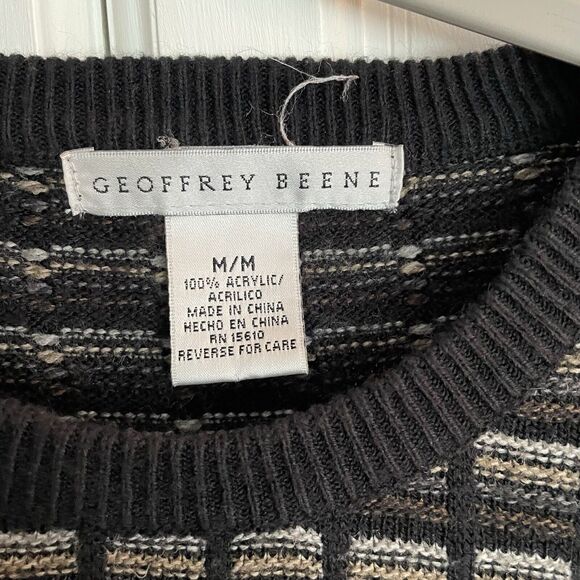 VTG Geoffrey Beene Mens Sweater MED Brown Geometric Grandpa Professor Cosby EUC - Picture 4 of 8